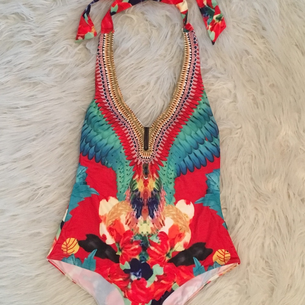 One piece print bathing suit